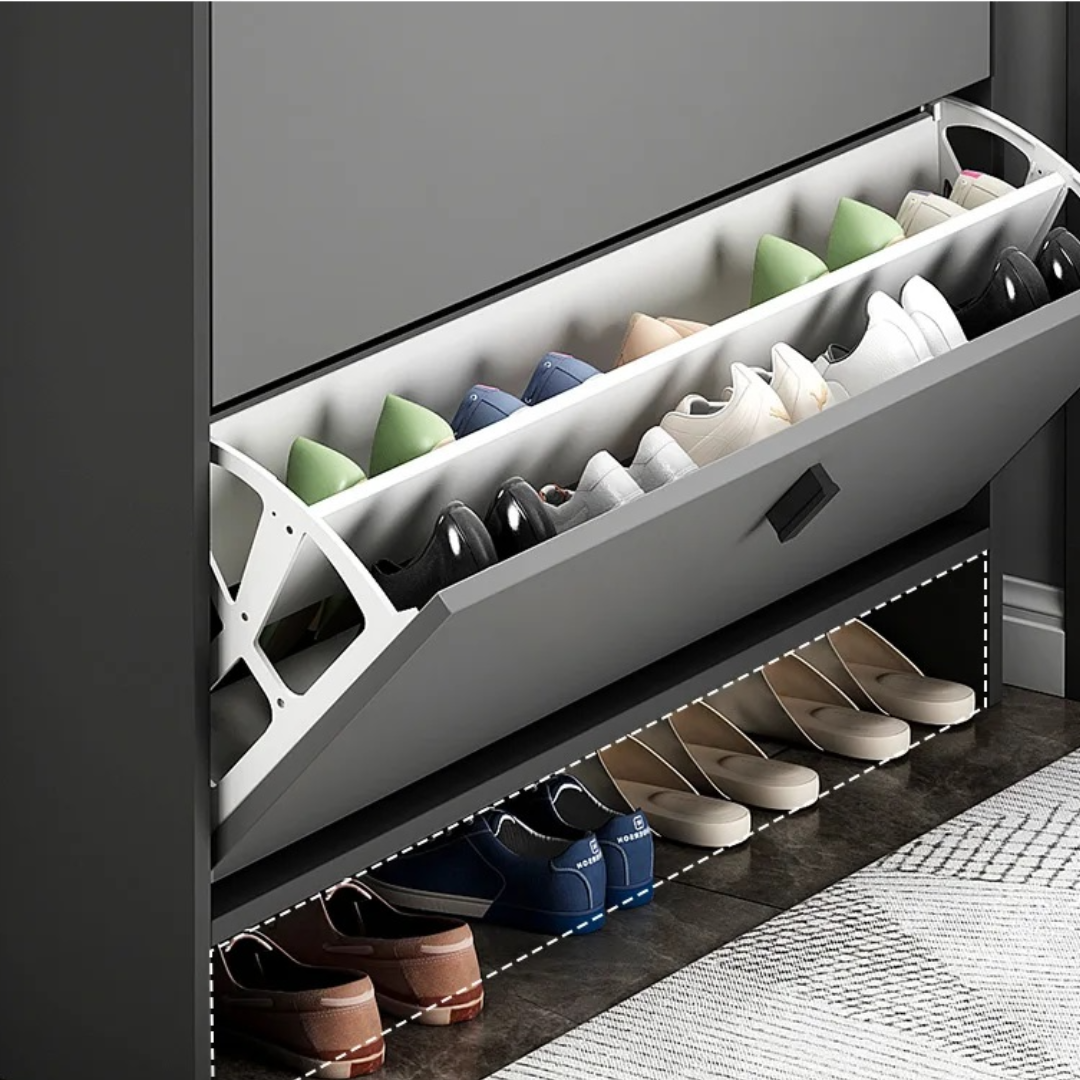 RESIGILAT - Pantofar modern cu 3 Uși – Gri, 50/80 x 17 x 120 cm