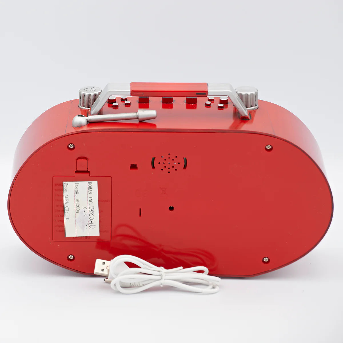 Radio decorativ de Craciun cu Mos Craciun – cu lumini, efect de ninsoare si design retro