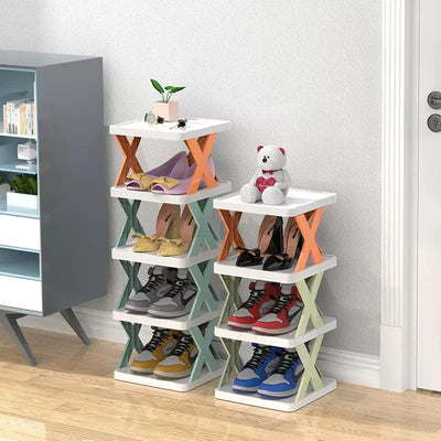 Pantofar cu 4,5 sau 6 rafturi, modulare, alb cu portocaliu/verde