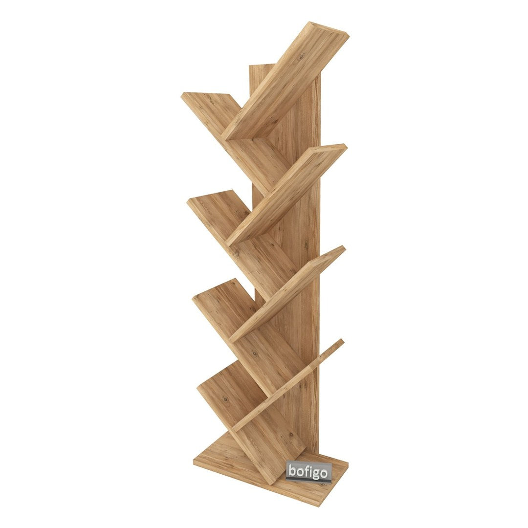Biblioteca Copac cu rafturi decorative, etajera living 60 x 170 cm in forma de copac, cadru metalic negru + polite PAL melaminat 18 mm, element decorativ remarcabil pentru living sau birou, stil industrial modern Pin natur - detaliu 7