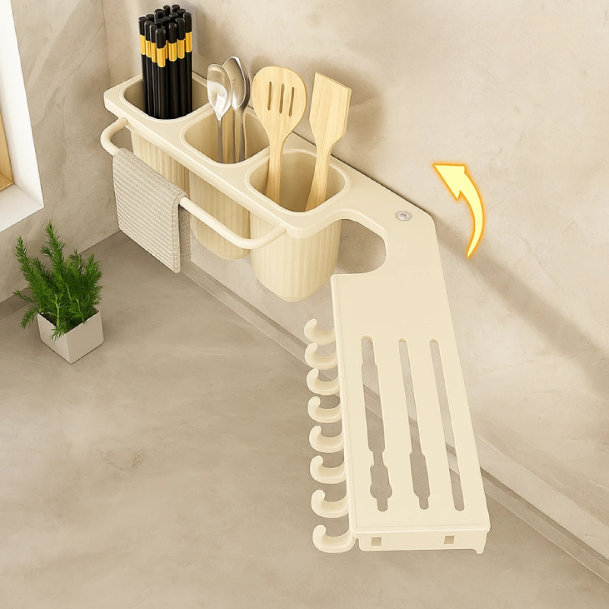 Suport dublu pentru bucatarie din metal, pliabil, 2 moduri de montare, multifunctional, 67 x 9 x 12 cm