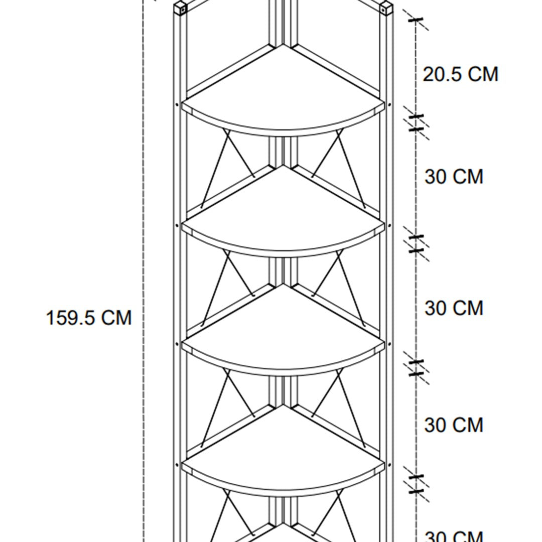 Biblioteca metalica de colt cu 5 rafturi, etajera colt 30 x 170 cm, cadru metalic negru stil industrial, rafturi triunghiulare PAL melaminat 18 mm, optimizeaza spatiul living birou sau dormitor, stil loft Pin natur - detaliu 6