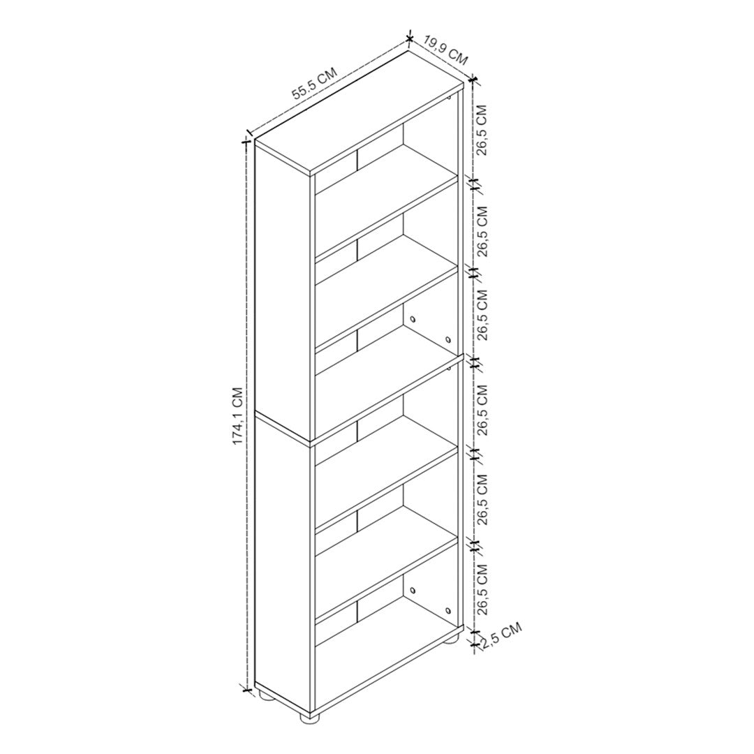 Biblioteca cu 6 rafturi din PAL, etajera carti 60 x 180 cm, PAL melaminat 18 mm clasa E1 cu margini ABS finisate, raft spatios pentru birou living sau dormitor, stil clasic modern scandinav Alb - detaliu 5