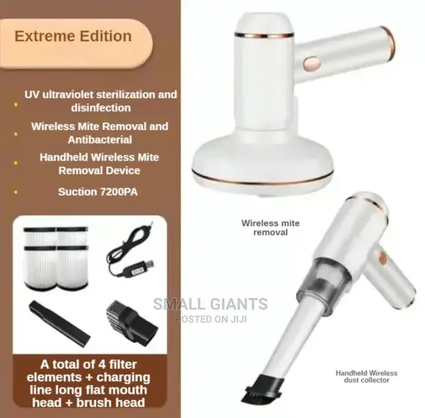 Aspirator manual 3 in 1, cu lumina UV, portabil, anti-acarieni si bacterii, 120W