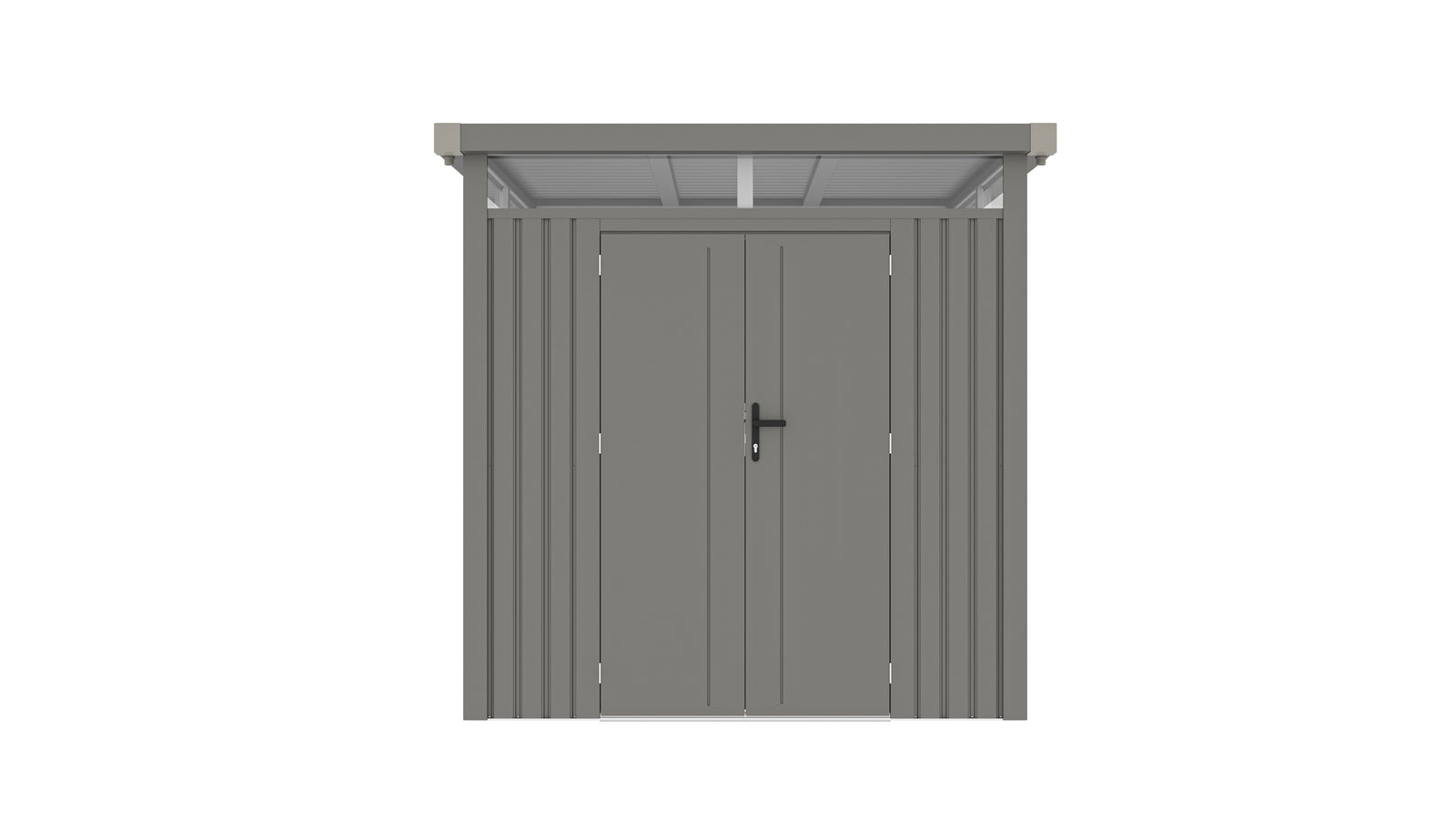 Casuta / magazie de gradina premium metalica, KLUGMEISTER Anna-B Gri Aluminiu, dimensiuni 230x230x222 cm, cu fereastra si baza metalica