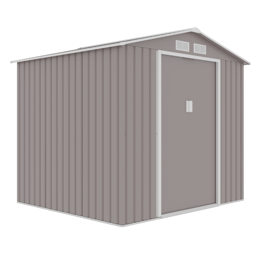 Casuta / magazie premium metalica pentru gradina Klugmeister Archer-B, Gri cald, cu baza metalica, 213x195x195 cm