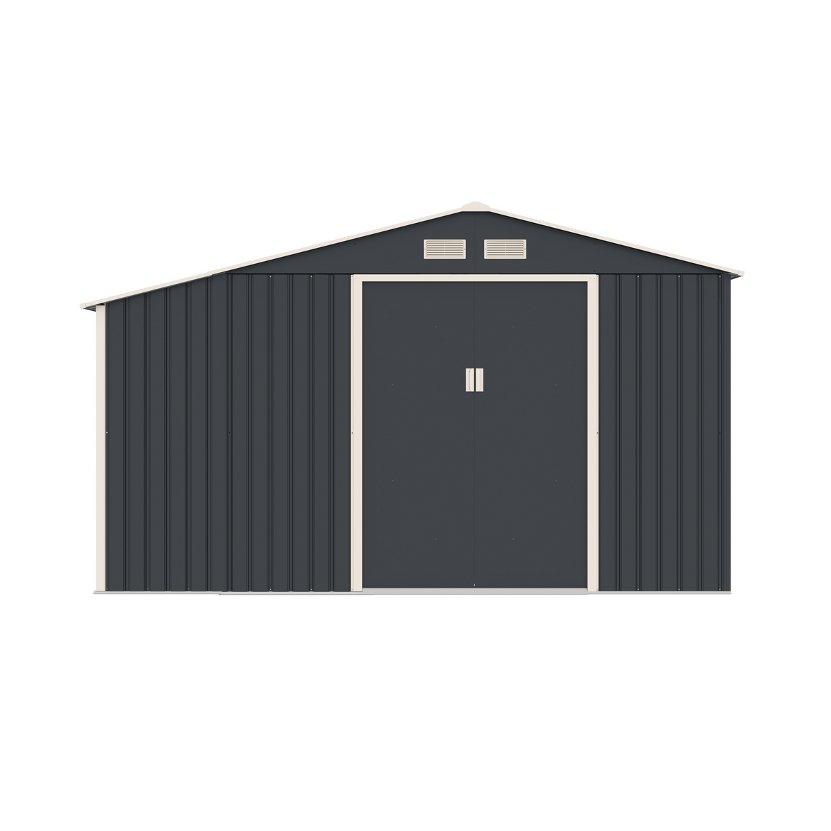 Casuta / magazie de gradina premium metalica, MESTERINO Luke B Gri/Bej, dimensiuni 342x191x202 cm, cu baza metalica