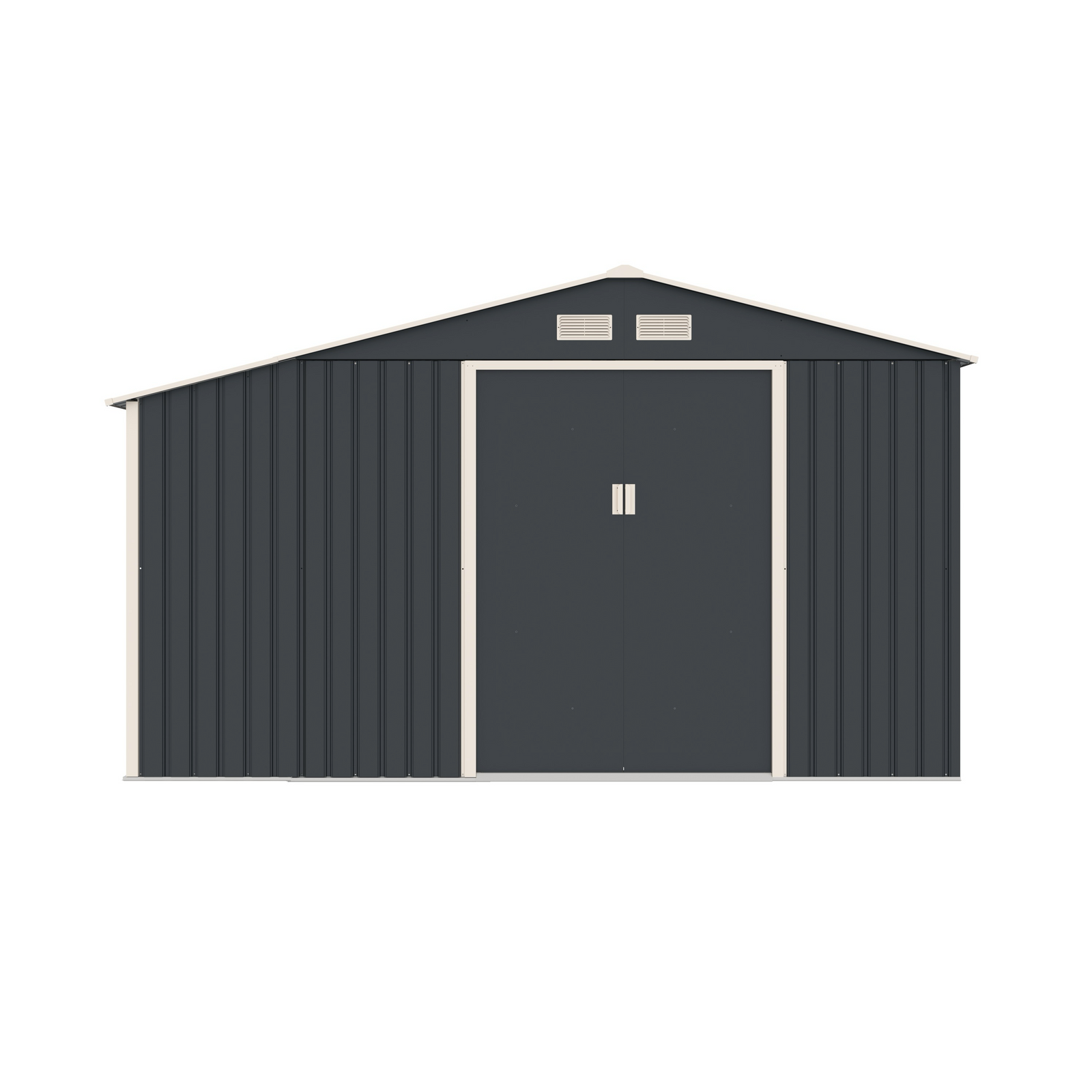 Casuta / magazie de gradina premium metalica, MESTERINO Luke B Gri/Bej, dimensiuni 342x191x202 cm, cu baza metalica