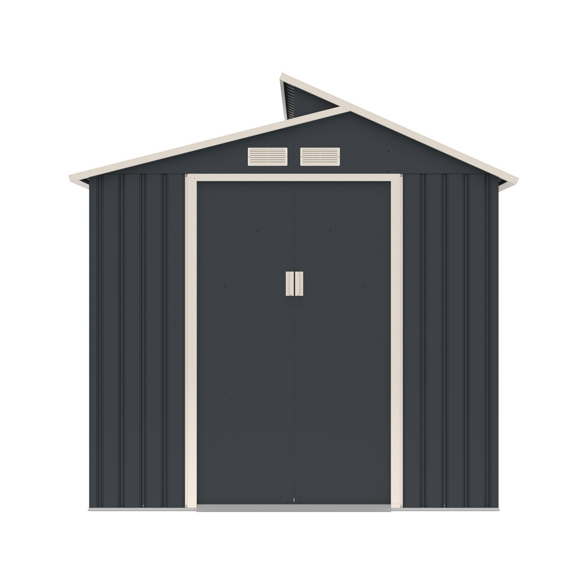 Casuta / magazie de gradina premium metalica, MESTERINO Oscar B Gri/Bej, dimensiuni 220x193x214 cm, cu baza metalica