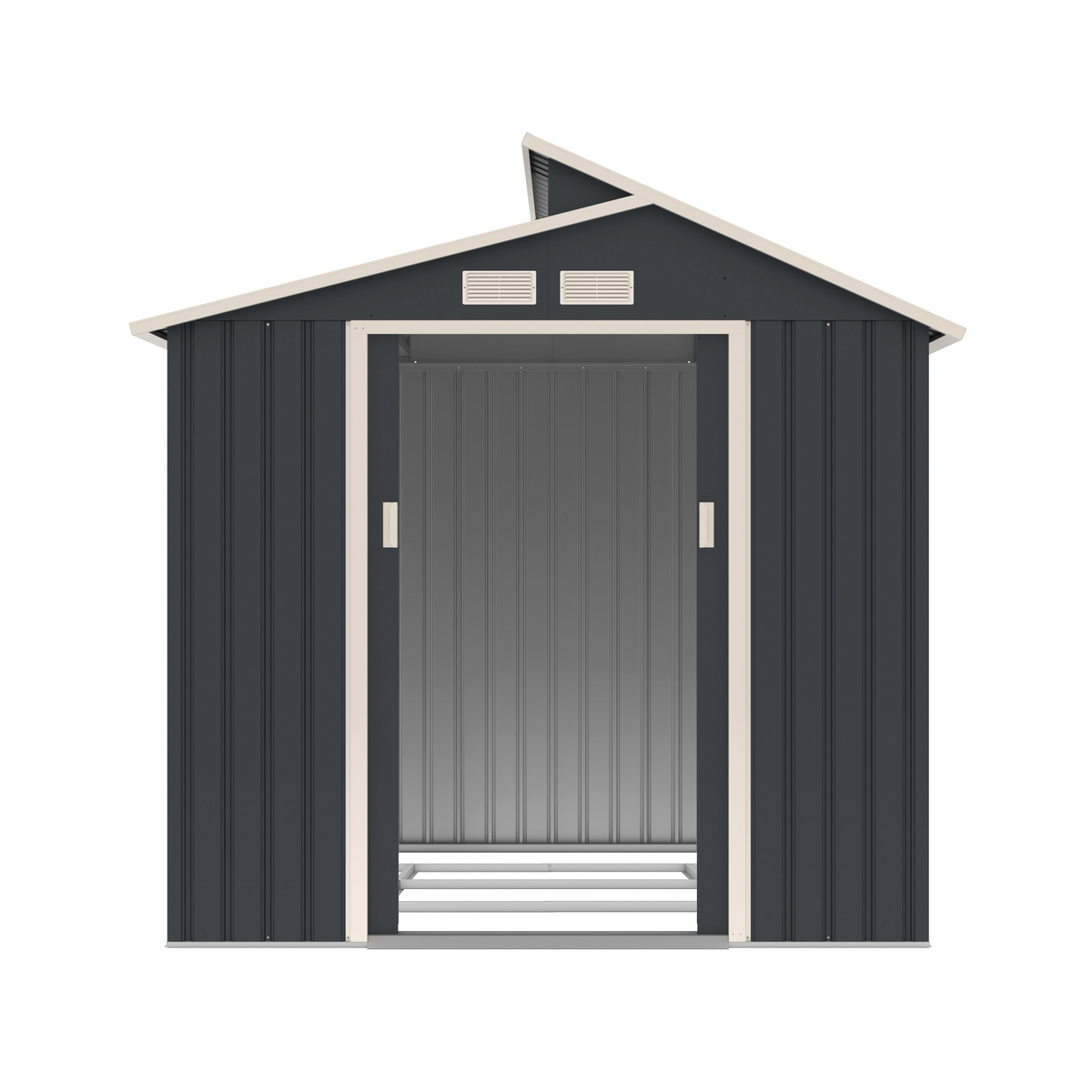 Casuta / magazie de gradina premium metalica, MESTERINO Oscar B Gri/Bej, dimensiuni 220x193x214 cm, cu baza metalica
