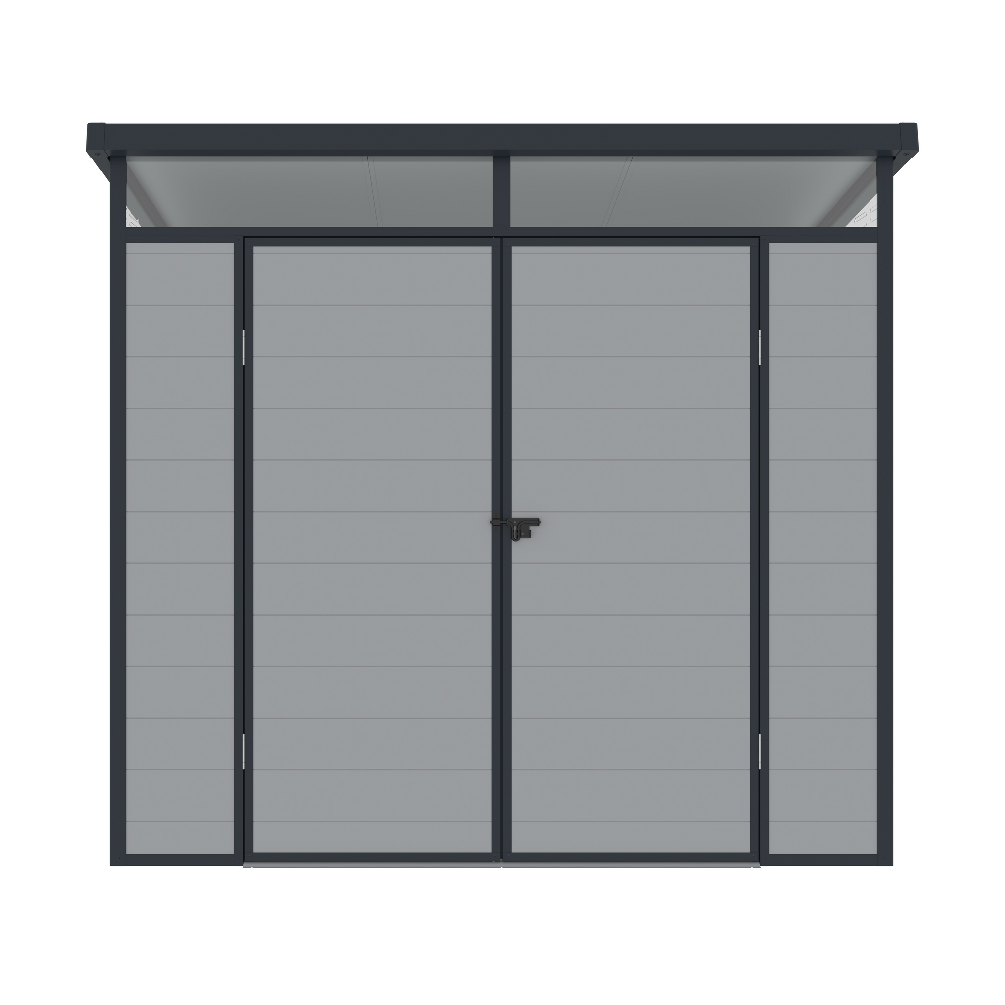 Casuta / magazie premium din material plastic pentru gradina, Klugmeister Toya B, Gri, cu baza metalica, 238x191x215 cm