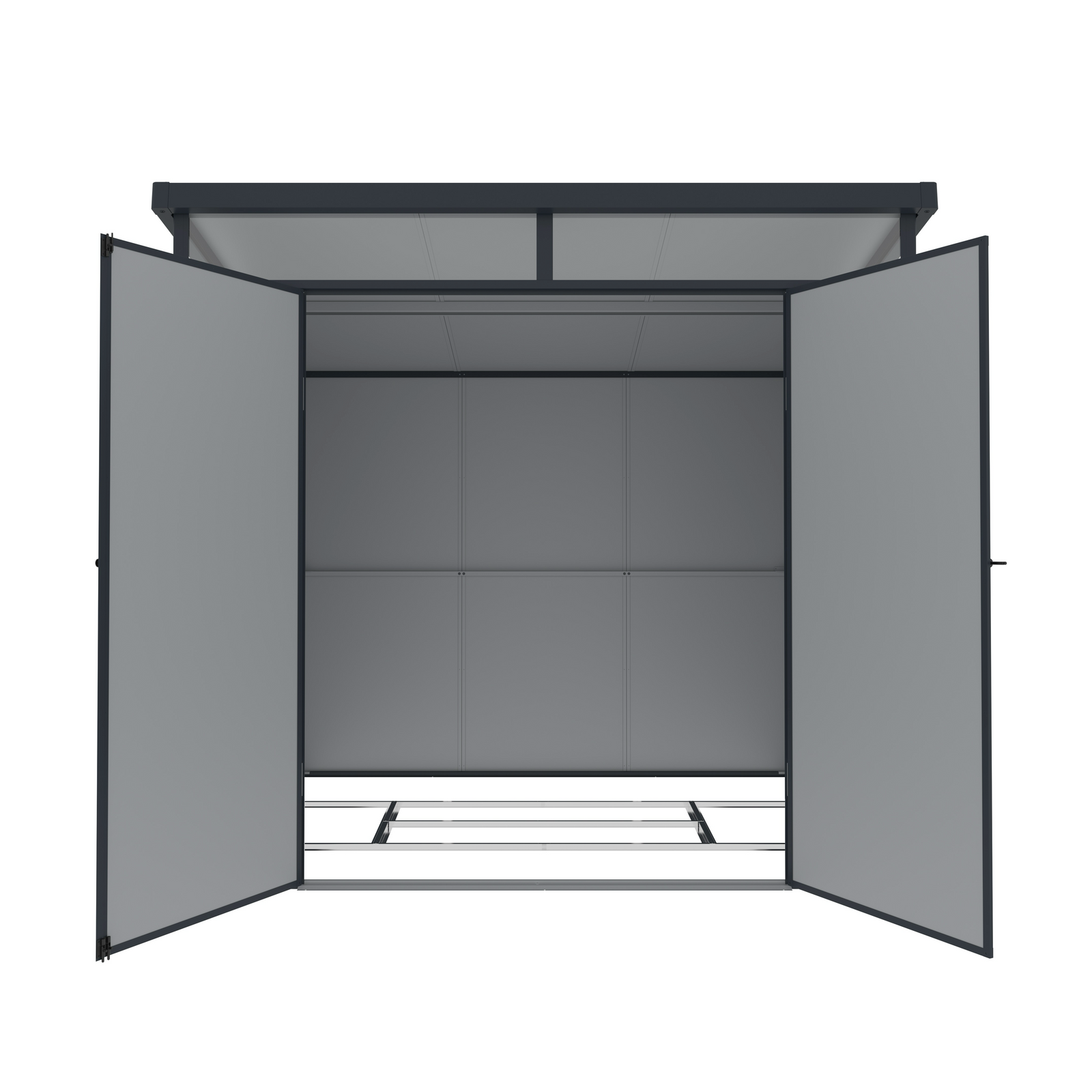 Casuta / magazie de gradina premium din material plastic, KLUGMEISTER Toya B Gri, dimensiuni 238x191x215 cm, cu baza metalica