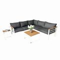 Set mobilier terasa/gradina KLUGMEISTER KJFA003, coltar 5 locuri si masa cu cadru de aluminiu, culoare gri
