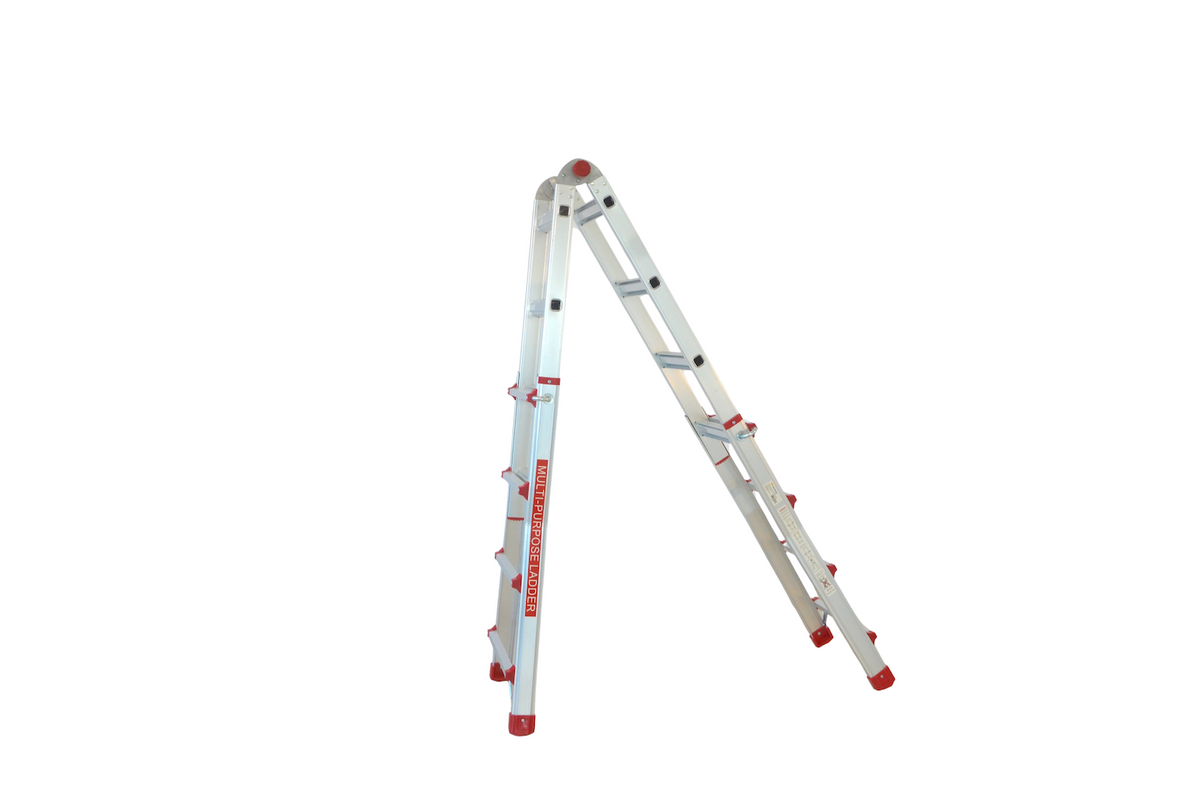 Scara multifunctionala din aluminiu cu balama MESTERINO TOOLS JL-404S-4X4, 3.9 metri, 4x4 trepte, greutate maxima 150 kg