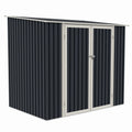 Casuta / magazie de gradina premium metalica, MESTERINO Joy-B, Gri/Bej, dimensiuni 222x149x194 cm, cu usi cu balama si baza metalica