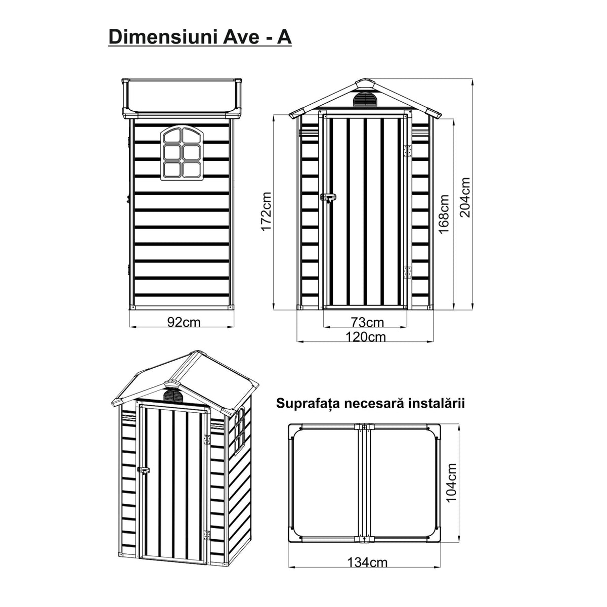 Casuta / magazie de gradina premium, panel plastic si ranforsare metal, MESTERINO AVE-A, Gri/Bej, dimensiuni 134x104x204 cm, usa cu balama, baza metalica