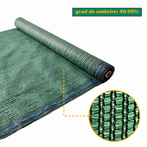 Plasa pentru umbrire, polietilena HDPE pura, MESTERINO 902025120, 2 m X 25 m, grad de umbrire 90%, densitate 120g/mp, verde inchis, protectie UV/IR