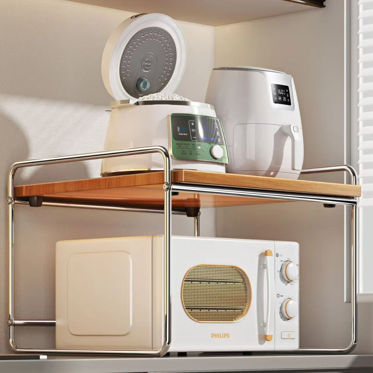 Raft din otel carbon galvanizat pentru microunde cu polita din MDF, 50.5 cm x 36 cm x 48.5 cm