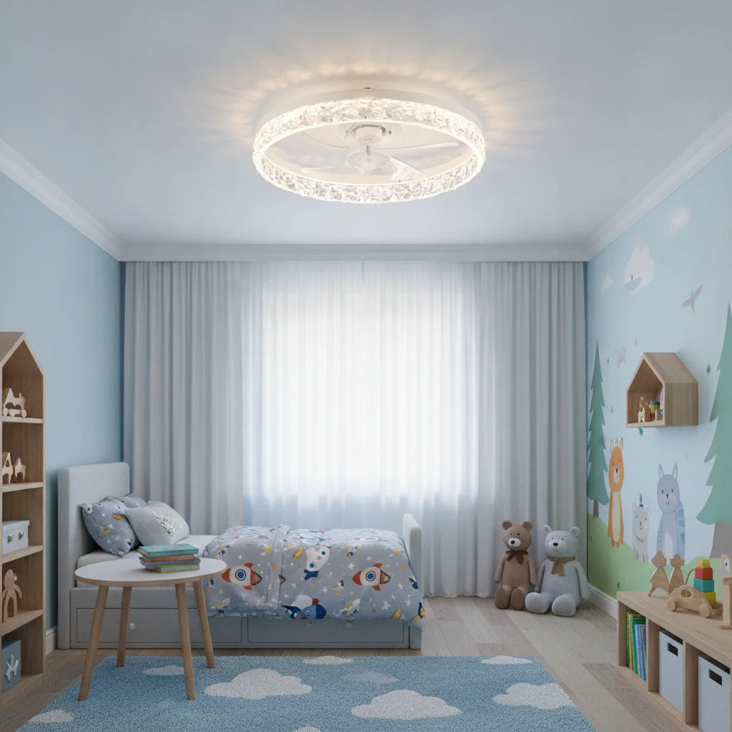 Lustra LED cu Ventilator Alba Rotunda Minimalist Design Modern - detaliu produs