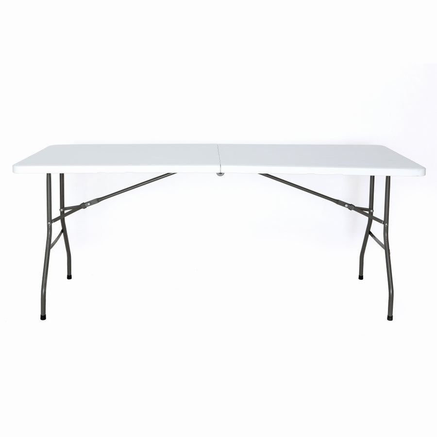 Set masa pliabila 4 persoane din otel cu HDPE 180x70x74 cm + doua banci pliabile din otel si HDPE 183x28x43cm, MESTERINO FURNITURE KJC2061-SET, culoare alba