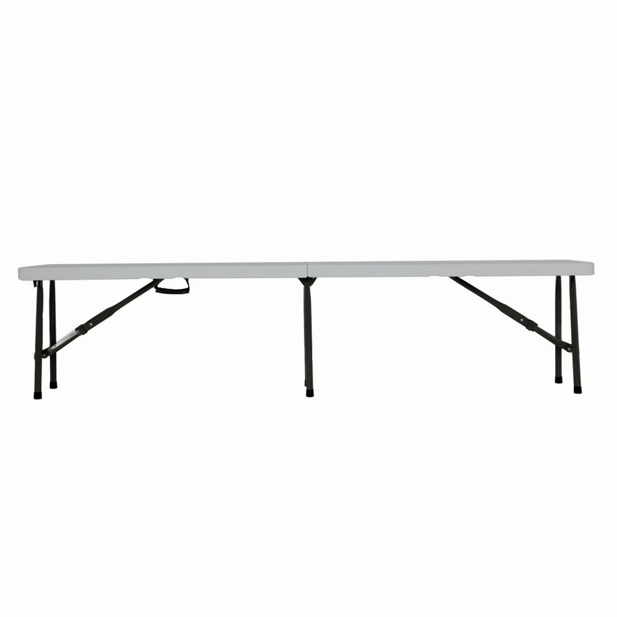 Set masa pliabila 4 persoane din otel cu HDPE 180x70x74 cm + doua banci pliabile din otel si HDPE 183x28x43cm, MESTERINO FURNITURE KJC2061-SET, culoare alba