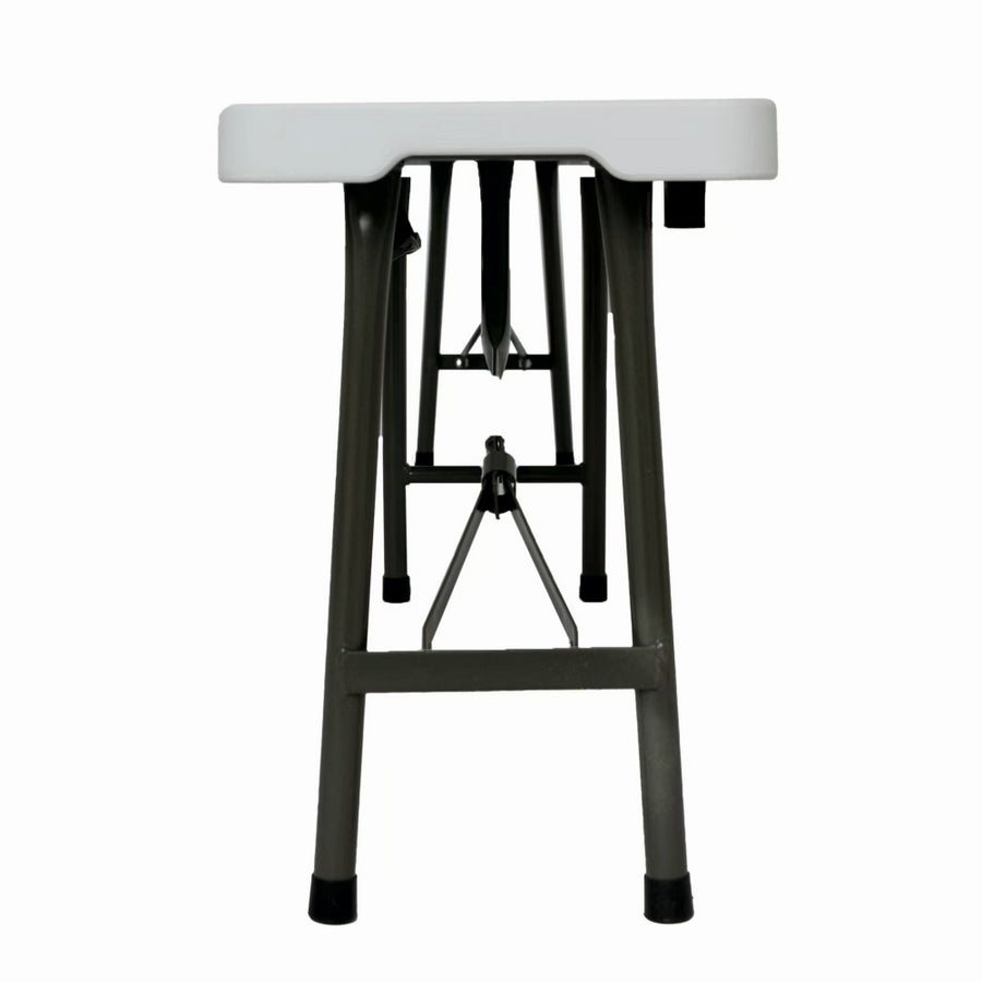 Set masa pliabila 4 persoane din otel cu HDPE 180x70x74 cm + doua banci pliabile din otel si HDPE 183x28x43cm, MESTERINO FURNITURE KJC2061-SET, culoare alba