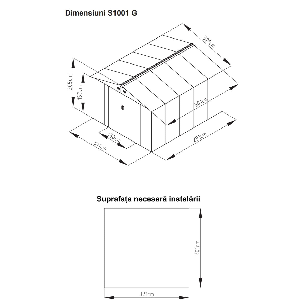 Casuta / magazie de gradina metalica MESTERINO S1001-G gri/bej 321x301x205 cm, usi culisante, baza metalica CADOU