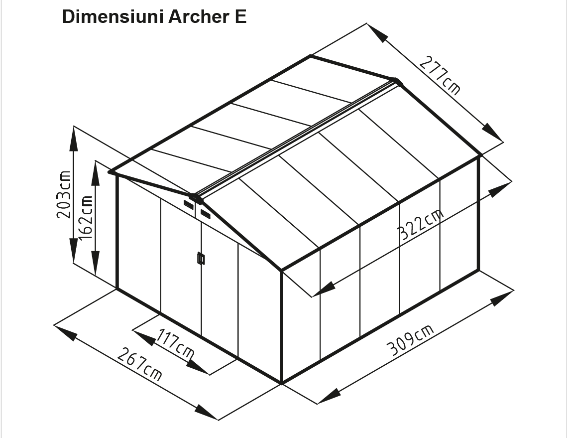 Casuta / magazie de gradina metalica MESTERINO Archer-E, gri/bej, 277x322x203 cm, cu usi culisante, baza metalica CADOU