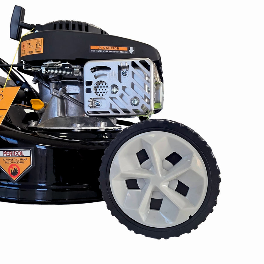 Masina tuns iarba/gazon autopropulsata MESTERINO BJXSM41-139, motor LONCIN 4 timpi, 3.3 cai, sasiu metal, latime taiere 41 cm, 8 nivele de taiere, sac colector 45 litri