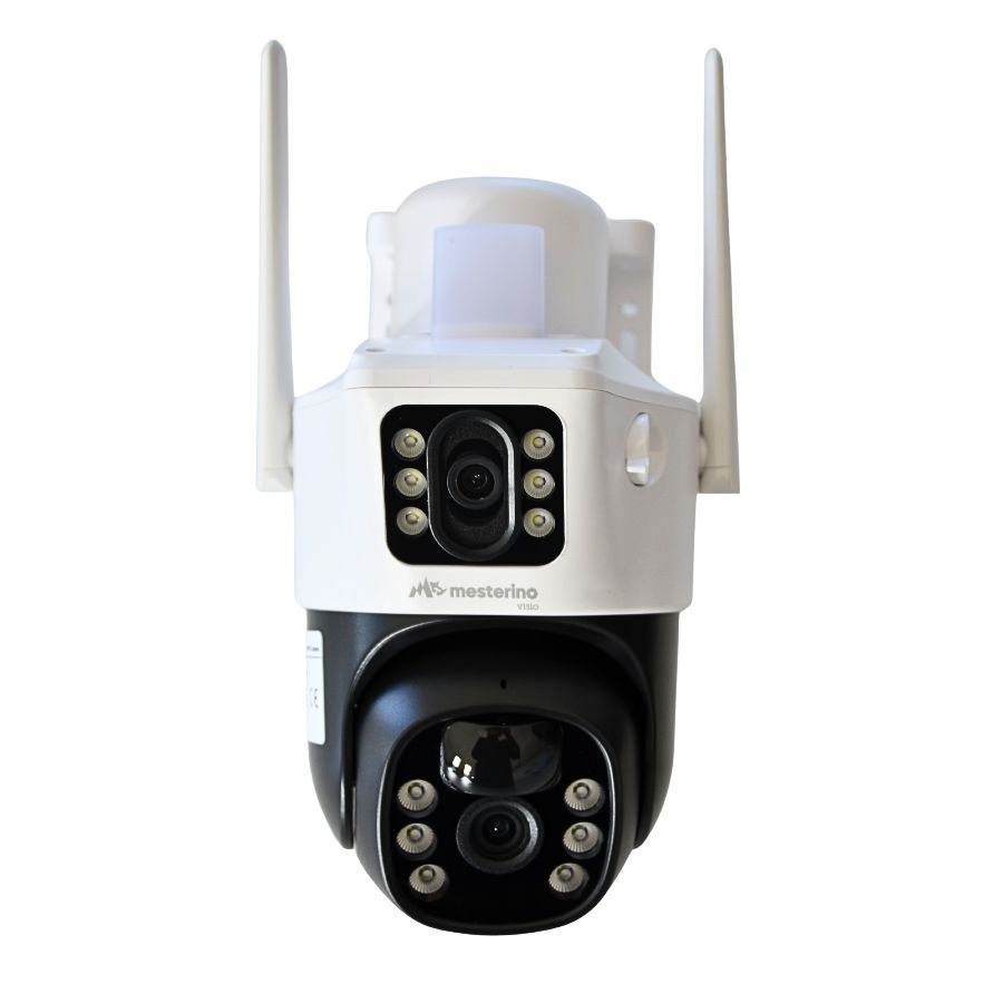 Camera de supraveghere WI-FI MESTERINO VISIO MT-IPE7303-4G(EU), cu panou solar, 3MP, 4G, doua camere, senzor de miscare, PTZ, by ENSTER