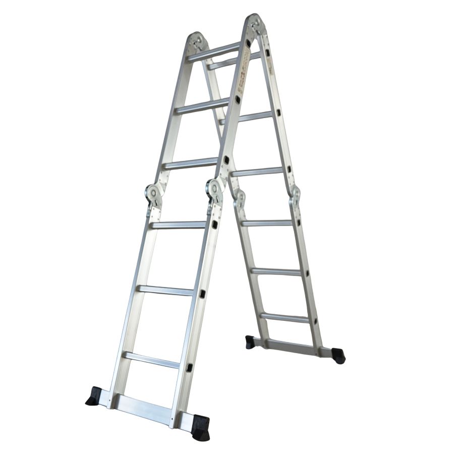 Scara multifunctionala aluminiu cu balama 4X3 trepte MESTERINO TOOLS MTJL201-4X3, 3.6 metri, greutate maxima 150 kg