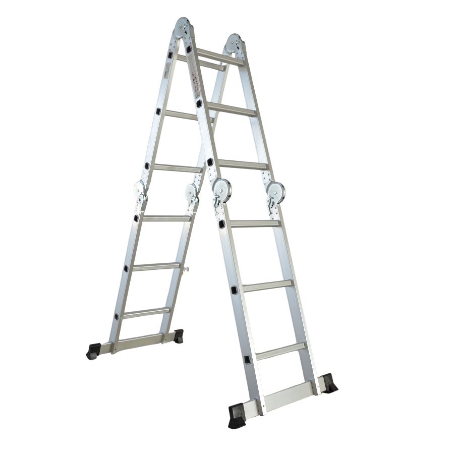 Scara multifunctionala aluminiu cu balama 4X3 trepte MESTERINO TOOLS MTJL202-4X3, 3.55 metri, greutate maxima 150 kg