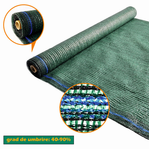Plasa pentru umbrire, polietilena HDPE pura, MESTERINO 40205040, 2 m X 50 m, grad de umbrire 40%, densitate 40 g/mp, verde inchis, protectie UV/IR