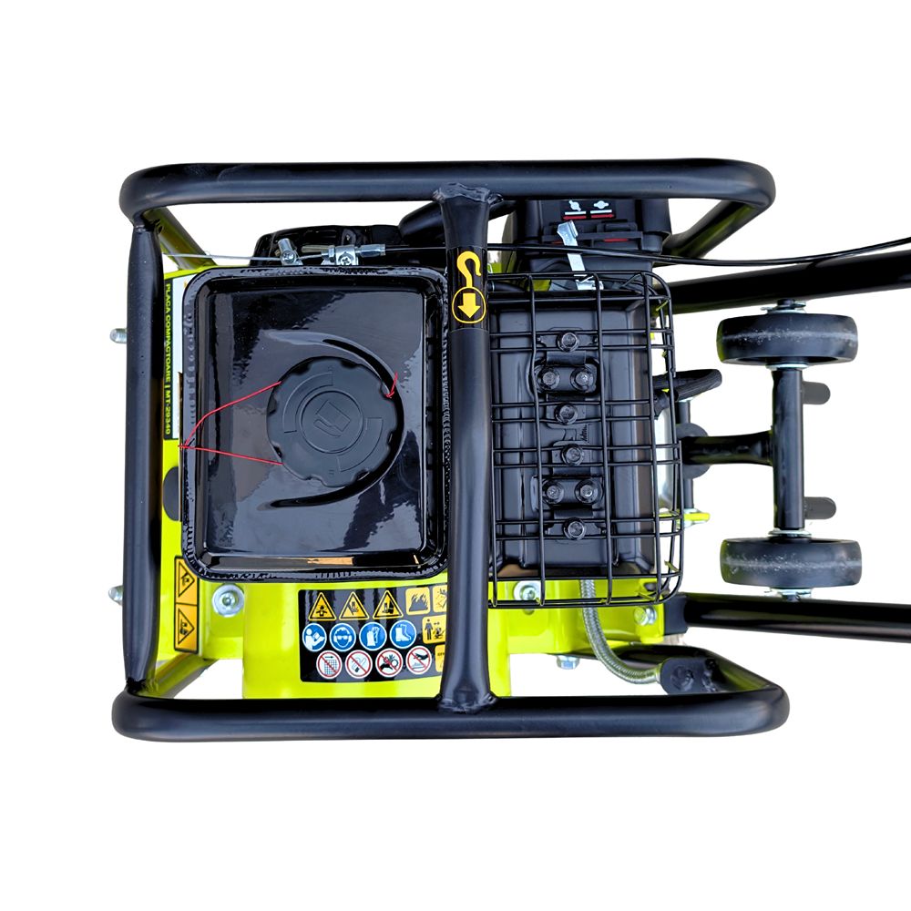 Placa compactoare cu kit roti MESTERINO TOOLS MT-29340, motor LONCIN 79 cc pe benzina, putere 2.8 CP, dimensiuni placa 400 x 320 mm, 5900 vpm, forta centrifuga 8200 N, greutate de operare 50 kg
