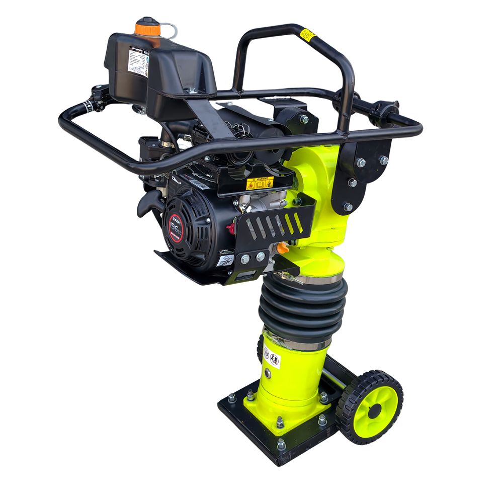 Mai compactor cu kit roti MESTERINO TOOLS MT-29348, motor LONCIN 196 cc pe benzina, putere 6.5 CP, dimensiune talpa 355x280 mm, 600-700 bpm, forta impact 18500 N, greutate 78 kg