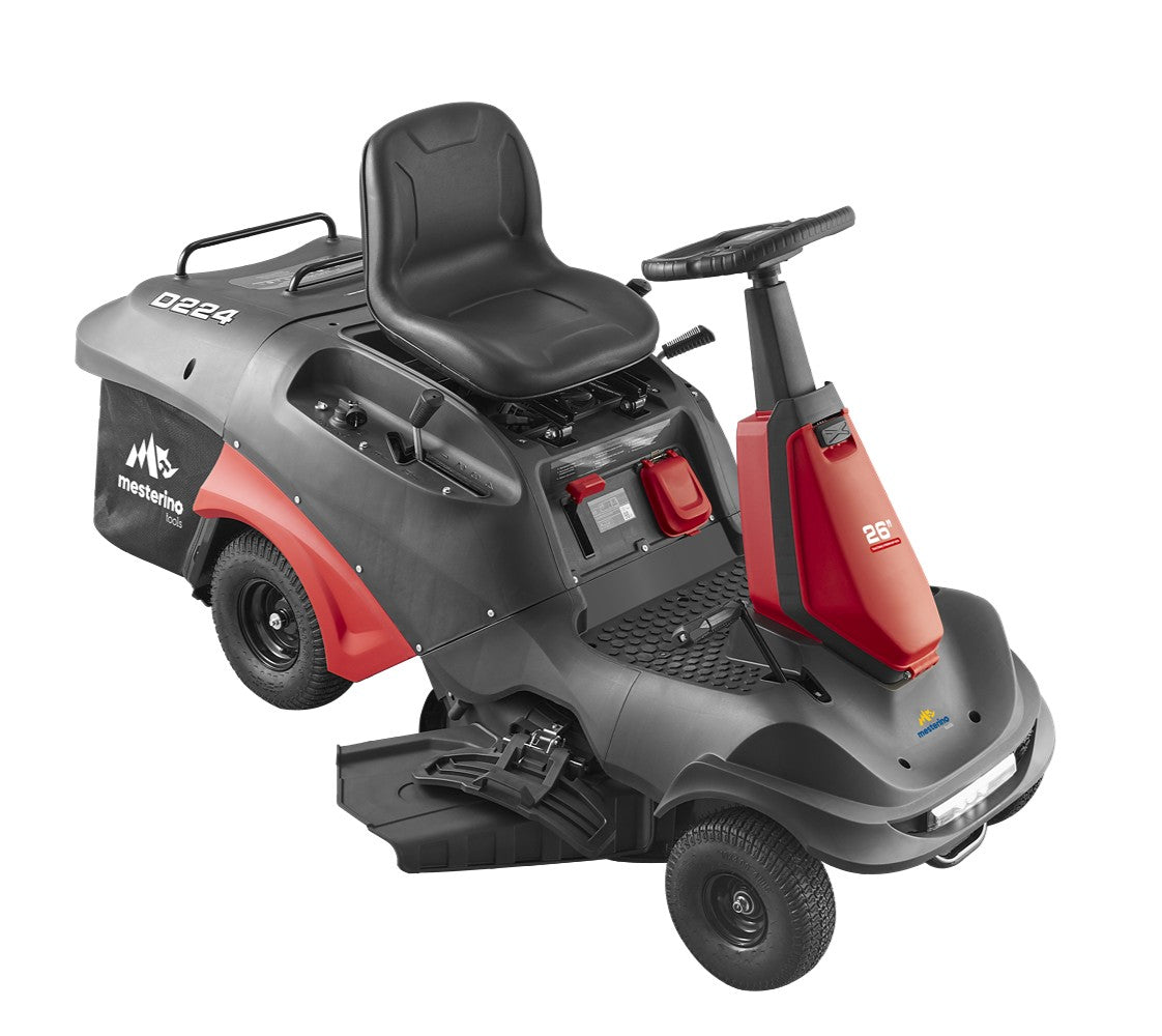 Tractoras pentru tuns gazon/iarba MESTERINO TOOLS MTBJXRM26P-D224, motor LONCIN 224 cmc, putere 7.5 cai, latime de taiere 660 mm, 5 nivele taiere, sac colector 150 litri