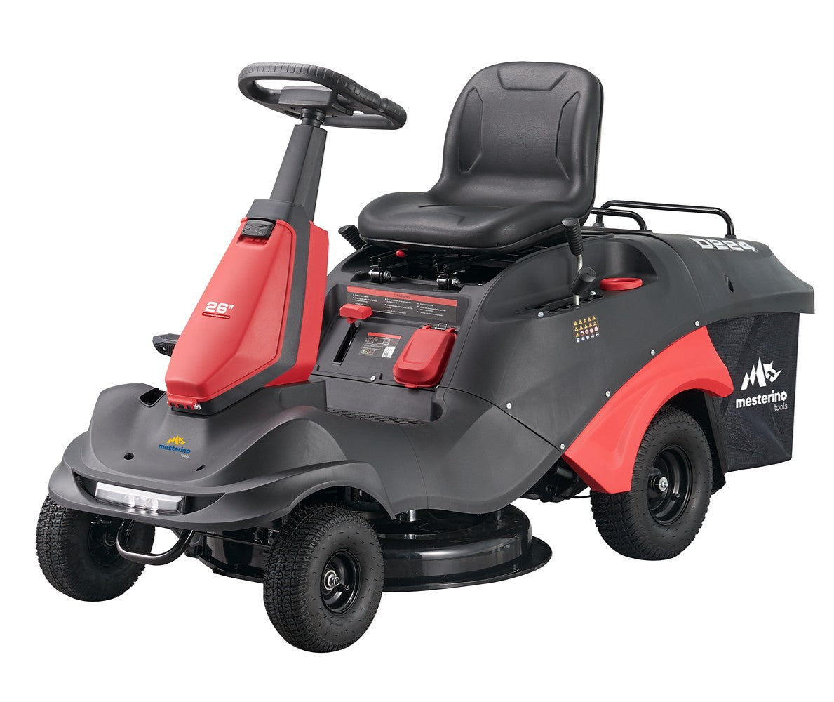 Tractoras pentru tuns gazon/iarba MESTERINO TOOLS MTBJXRM26P-D224, motor LONCIN 224 cmc, putere 7.5 cai, latime de taiere 660 mm, 5 nivele taiere, sac colector 150 litri