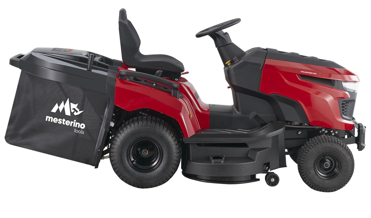 Tractoras pentru tuns gazon/iarba MESTERINO TOOLS MTBJXRM38R-D452, motor LONCIN 452 cmc, putere 12.5 cai, latime de taiere 965 mm, 7 nivele taiere, sac colector 250 litri