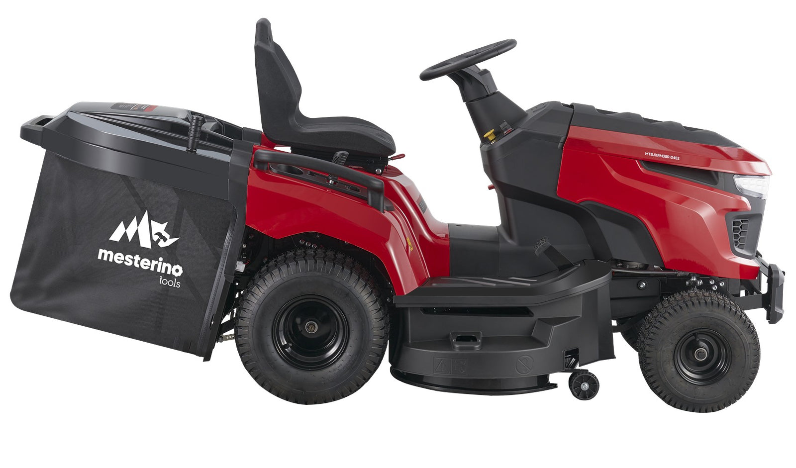 Tractoras pentru tuns gazon/iarba MESTERINO TOOLS MTBJXRM38R-D452, motor LONCIN 452 cmc, putere 12.5 cai, latime de taiere 965 mm, 7 nivele taiere, sac colector 250 litri