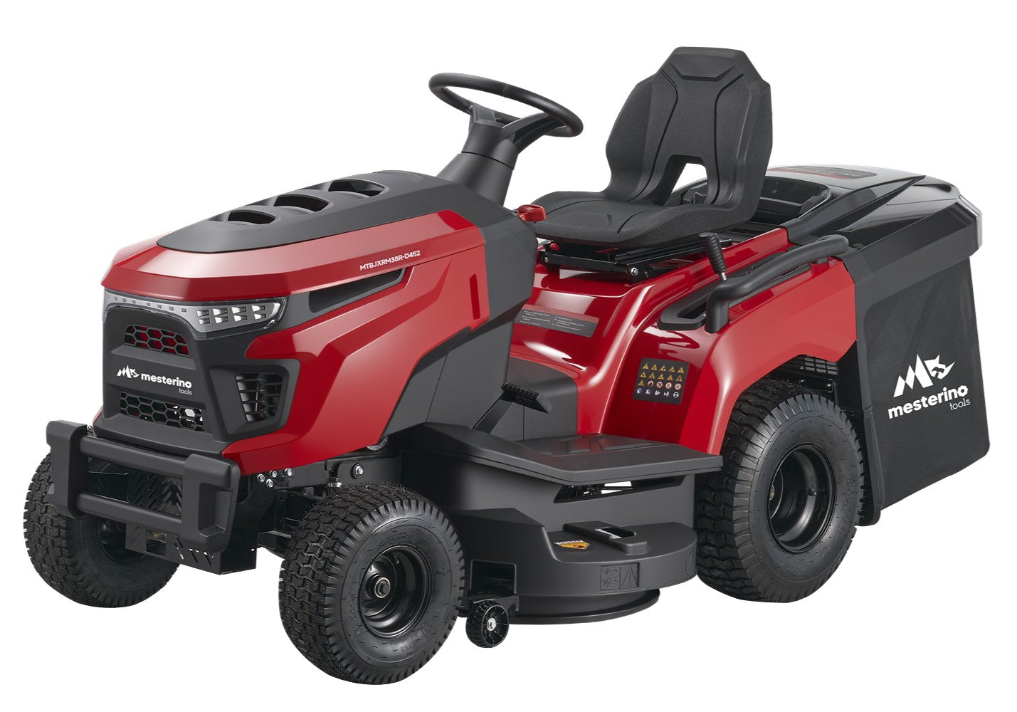 Tractoras pentru tuns gazon/iarba MESTERINO TOOLS MTBJXRM38R-D452, motor LONCIN 452 cmc, putere 12.5 cai, latime de taiere 965 mm, 7 nivele taiere, sac colector 250 litri