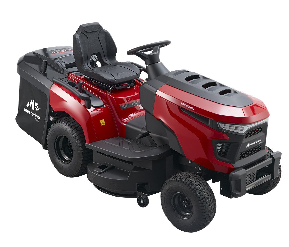Tractoras pentru tuns gazon/iarba MESTERINO TOOLS MTBJXRM38R-D452, motor LONCIN 452 cmc, putere 12.5 cai, latime de taiere 965 mm, 7 nivele taiere, sac colector 250 litri