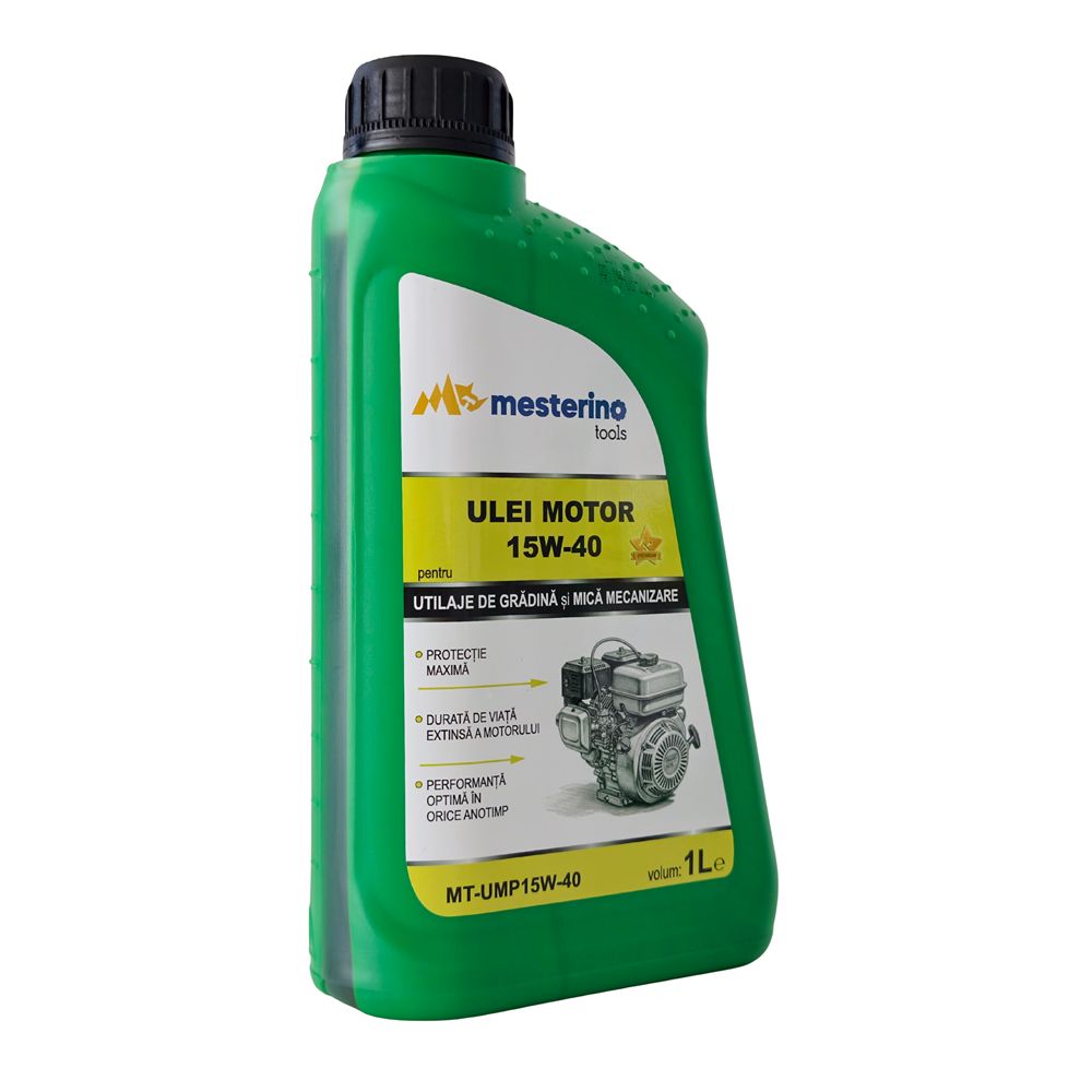 Ulei motor premium MESTERINO 15W40, MT-UMP15W-40, pentru utilaje de gradina si mica mecanizare, volum 1 litru