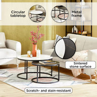 Set 2 măsuțe de cafea rotunde din piatră sinterizată - imagine 2