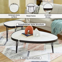 Set 2 Masute de Cafea Moderne din Piatra Sinterizata, Finisaj Lucios, Rezistente la Caldura si Pete, Design Elegant pentru
