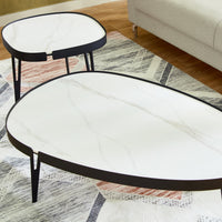 Set 2 Masute de Cafea Moderne din Piatra Sinterizata, Finisaj Lucios, Rezistente la Caldura si Pete, Design Elegant pentru