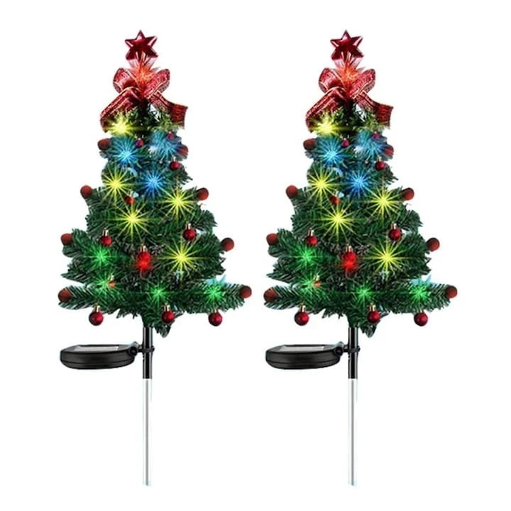 Set 2 Lampi solare decorative pentru gradina cu LED in forma de brad – 68 cm, lumina multicolora