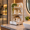 Organizator Multifuncțional din PVC pentru Baie și Cosmetice, cu 3 Rafturi și Sertar – Etajeră de Depozitare, Alb, 22 x 22 x 55 cm