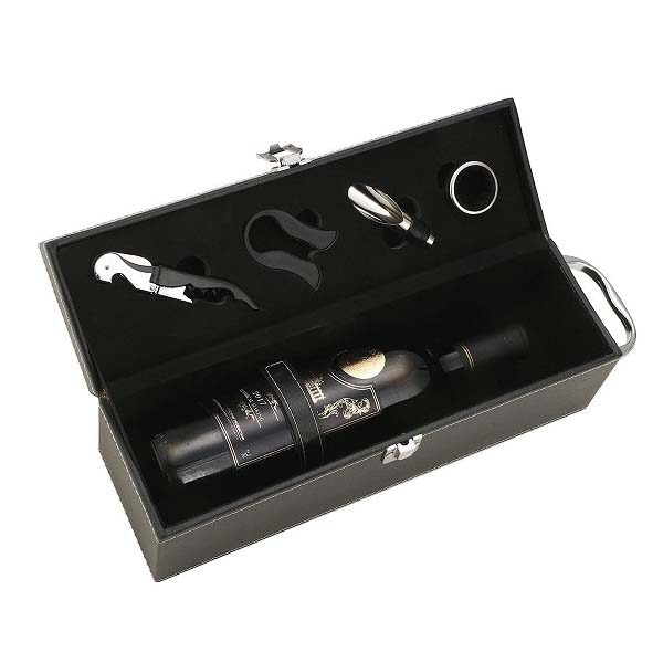 Set Cadou Cutie din Lemn pentru Sticla de Vin cu Accesorii – Elegant si Premium