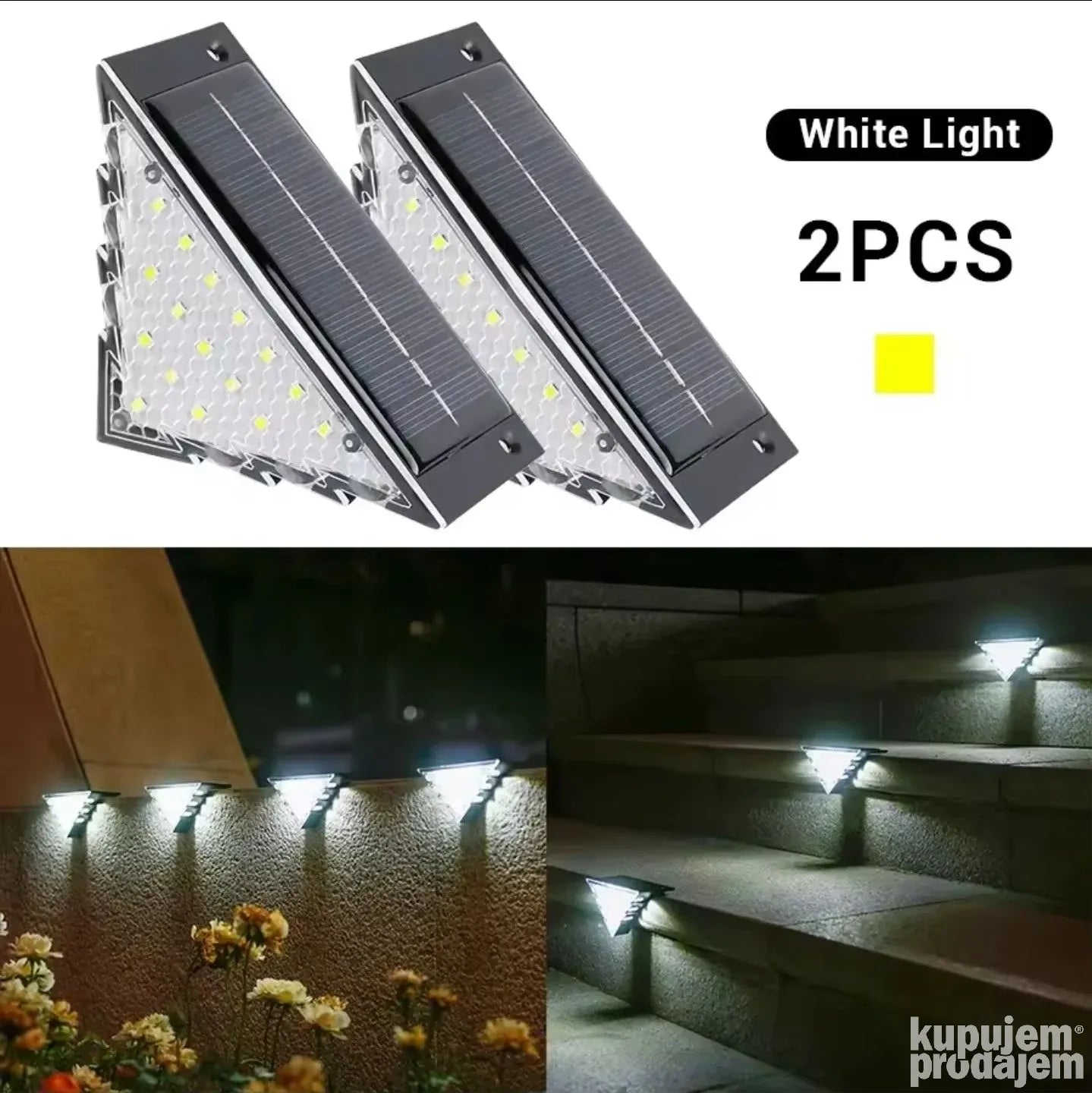 Set 2 Lampi Solae LED pentru Trepte si Terasa – Triunghiulara, 22 LED, Lumina Calda, Impermeabila