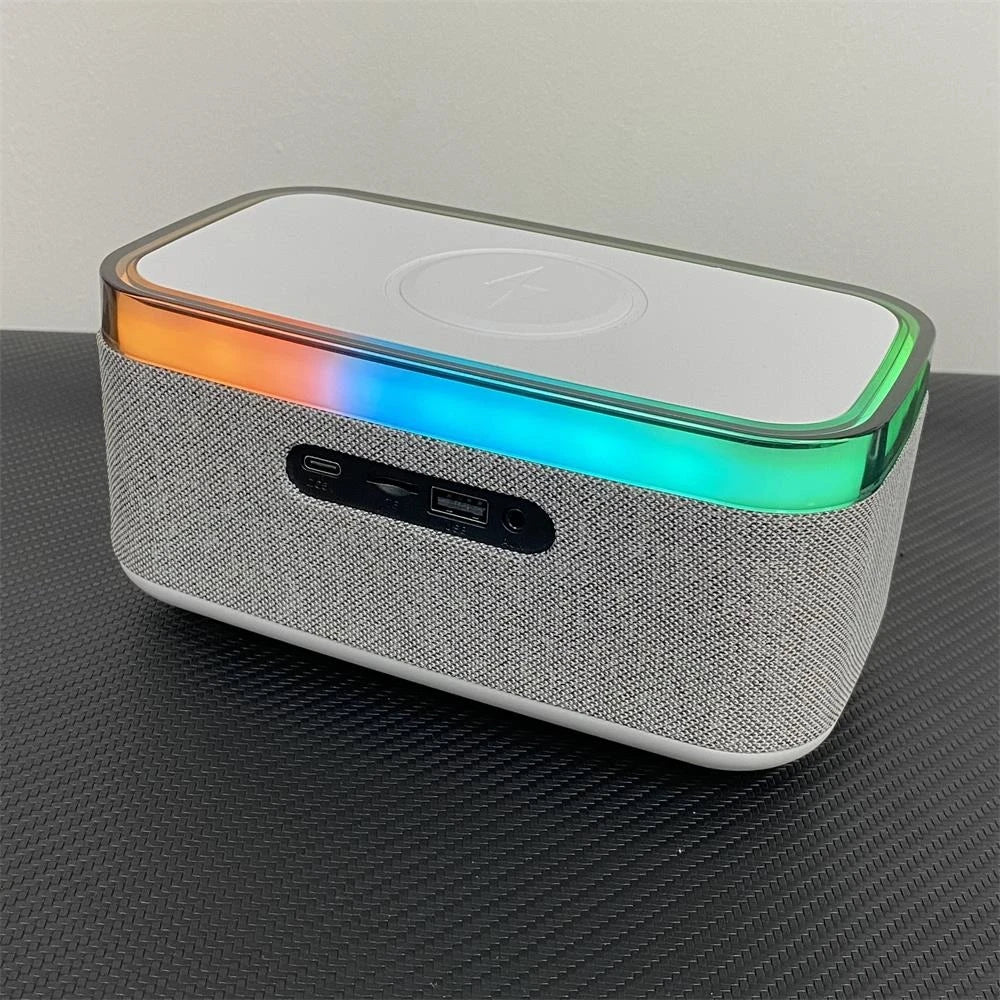 Ceas Digital 6in1 cu Incarcare Wireless 15W Boxa Bluetooth Lampa LED Radio FM - detaliu produs